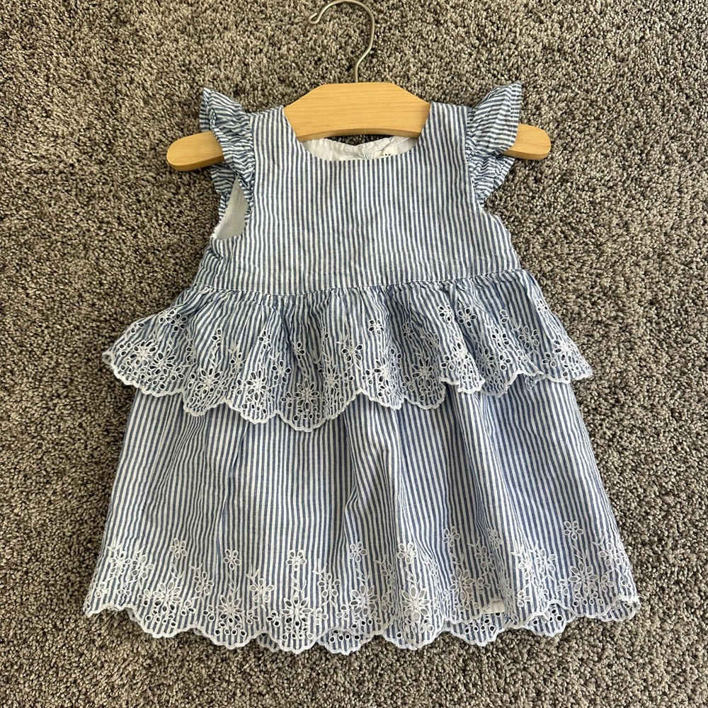 GAP Blue and White Striped Kids Dress with Lace